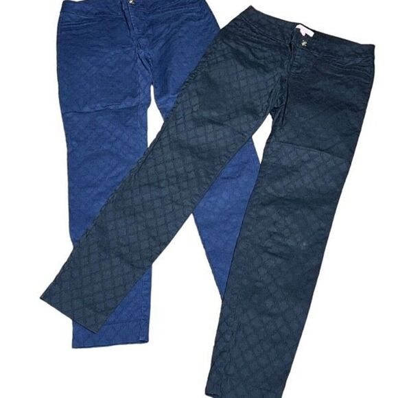 Lilly Pulitzer Pants - Lilly Pulitzer Lot of 2 Blue Black Brocade Cropped Summer Pants Size 0